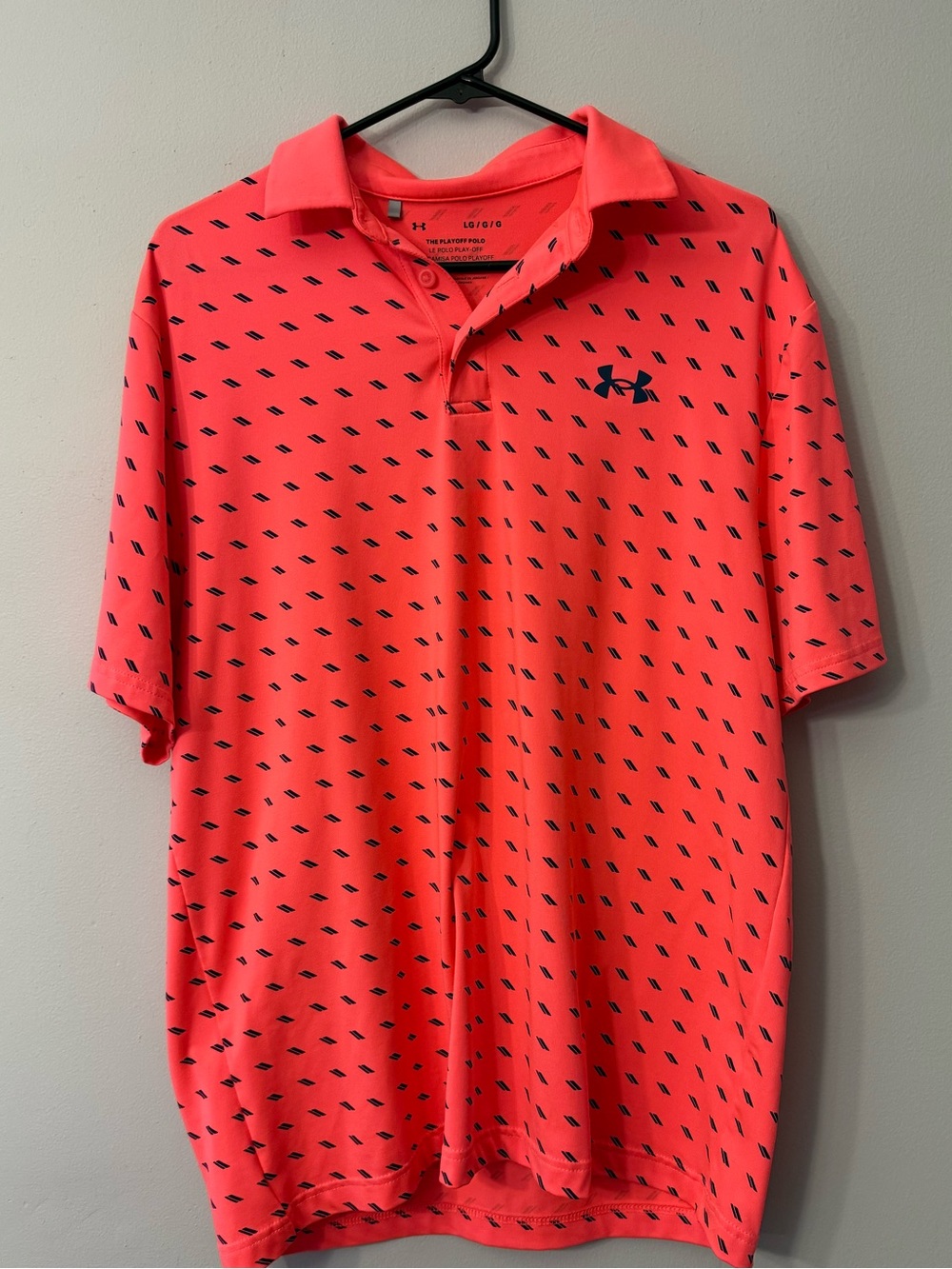 Under Armour Men’s Neon Coral Polo with Navy Micro-Dash